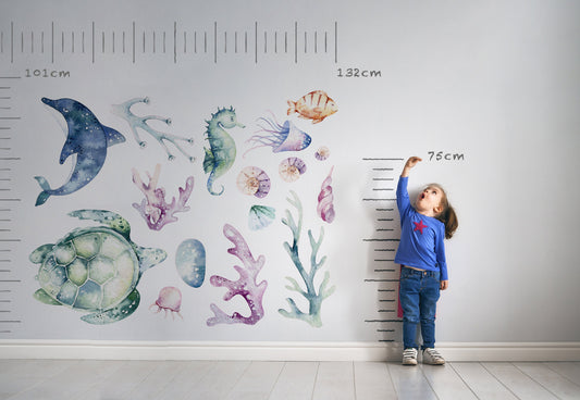 Watercolor ocean 2 wall decal, watercolor decal set, nursery, peel and stick, nursery wall sticker for nursery and home wall decor.