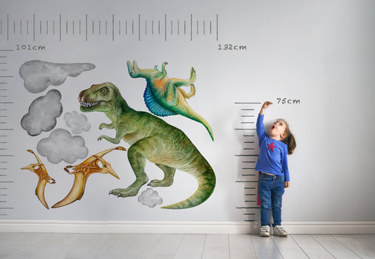 Watercolor dino world wall decal, watercolor decal set, nursery, peel and stick, nursery wall sticker for nursery and home wall decor.
