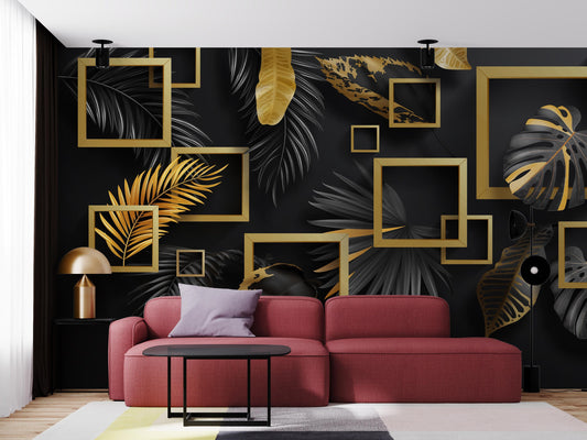 Gold Feather Geometrics Wallpaper Mural, Removable Large Wallpaper Self-Adhesive Wall Decor, Mural , Gradient gold NOT METALLIC GOLD