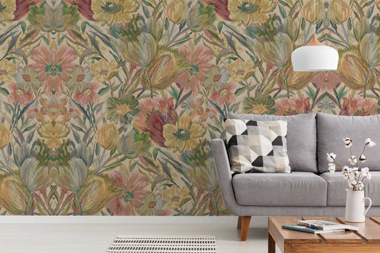 Weft Garden Red Wallpaper, Wall Mural, Peel and Stick, Self Adhesive, Wall Covering by Bella Stampa Studio
