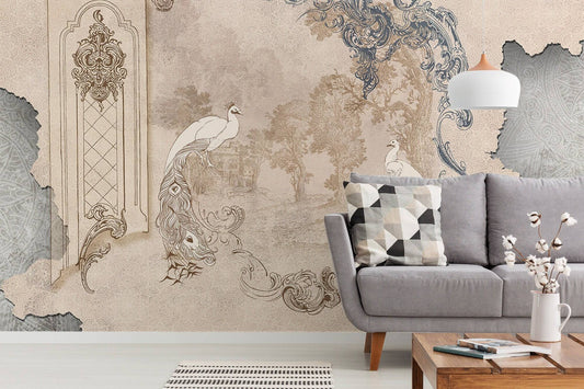 Abstract Peacock Wallpaper, Wall Mural, Peel and Stick, Self Adhesive, Wall Covering by Bella Stampa Studio