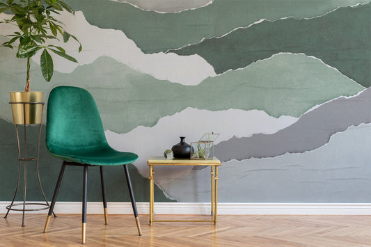 Green Mountains Wallpaper, Wall Mural, Peel and Stick, Self Adhesive, Wall Covering by Bella Stampa Studio