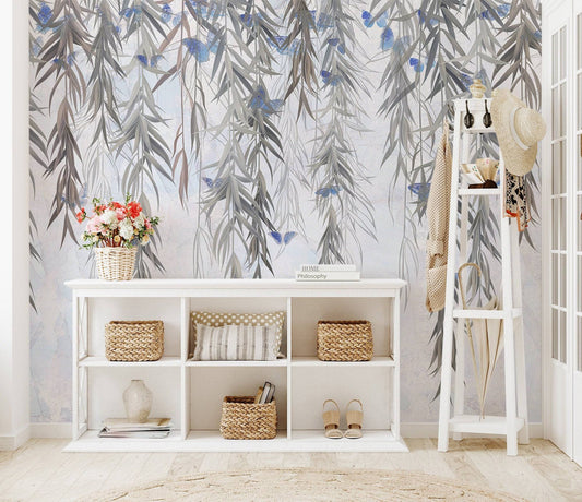 Blue Butterflies Wallpaper, Wall Mural, Peel and Stick, Self Adhesive, Wall Covering by Bella Stampa Studio
