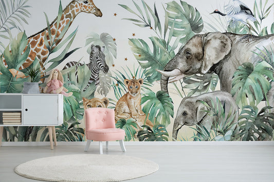 Forest Safari Wallpaper Wallpaper, Wall Mural, Peel and Stick, Self Adhesive, Wall Covering by Bella Stampa Studio