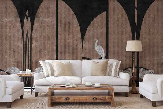 Modern Crane Bird Wallpaper, Wall Mural, Peel and Stick, Self Adhesive, Wall Covering by Bella Stampa Studio