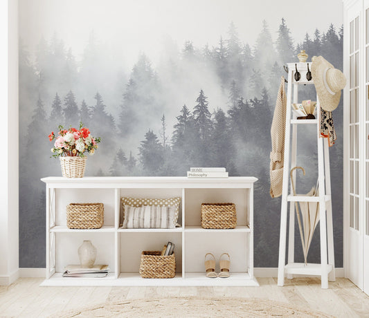 Watercolor nature wall mural wallpaper peel and stick for nursery and home wall decor.