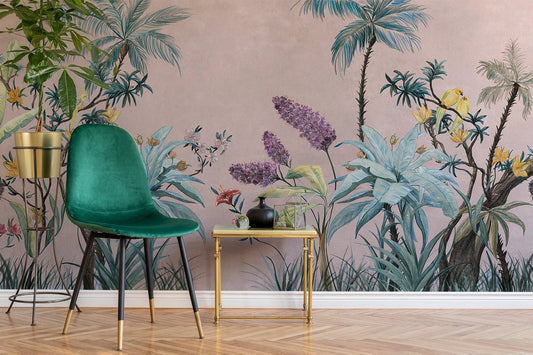 Pink Wallpaper Tropical Wallpaper, Wall Mural, Peel and Stick, Self Adhesive, Wall Covering by Bella Stampa Studio