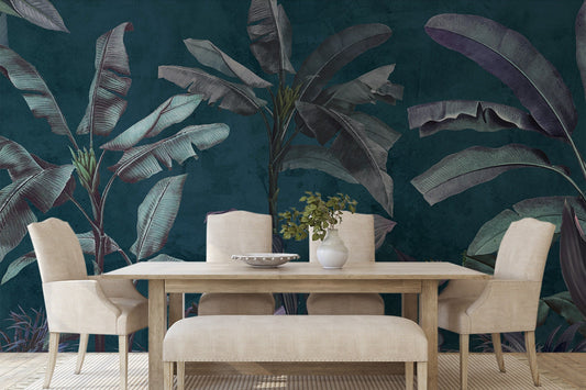 Watercolor banana leaf wallpaper wallpaper peel and stick for nursery and home wall decor.