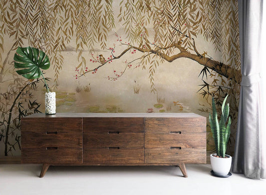 Tropical Jungle Plants Wallpaper, Wall Mural, Peel and Stick, Self Adhesive, Wall Covering by Bella Stampa Studio
