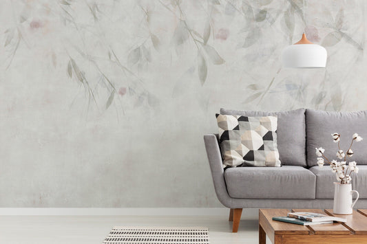 Watercolor romantic leaves watercolor wallpaper peel and stick for nursery and home wall decor.