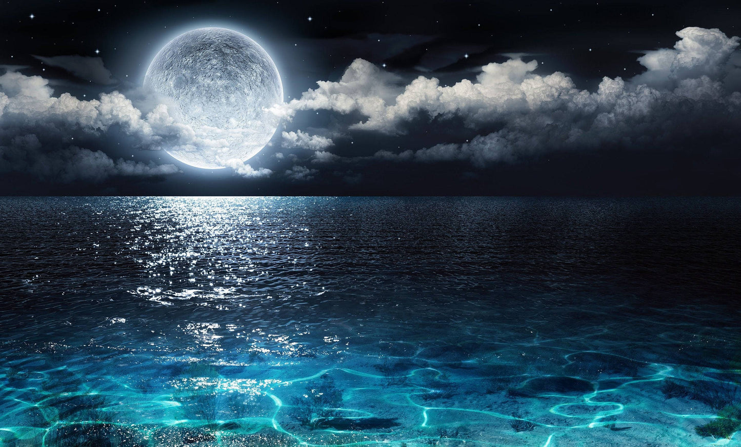 Sea Beach Night Moon Clouds Stars Wall Mural Photo Wallpaper Bedroom Decoration Poster