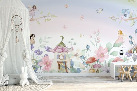 Fairy Mural Wallpaper, Nursery Wallpaper - Unique Wall Decal by Wonderwallsboutique