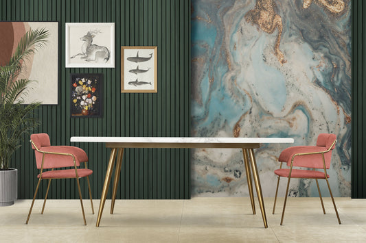 Nursery Wallpaper Marble Art | Peel and Stick | Gold Detailed Design