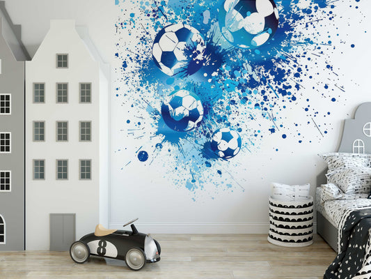 Football Splash Blue Wall Mural, Peel and stick wallpaper, self adhesive, removable, Football stadium, , man cave , wall decor, sports