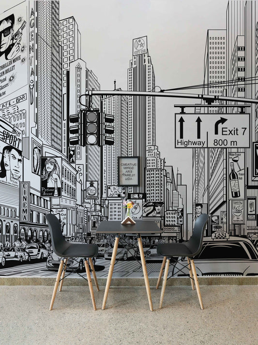 Watercolor new york cityscape wallpaper peel and stick for boys... for nursery and home wall decor.