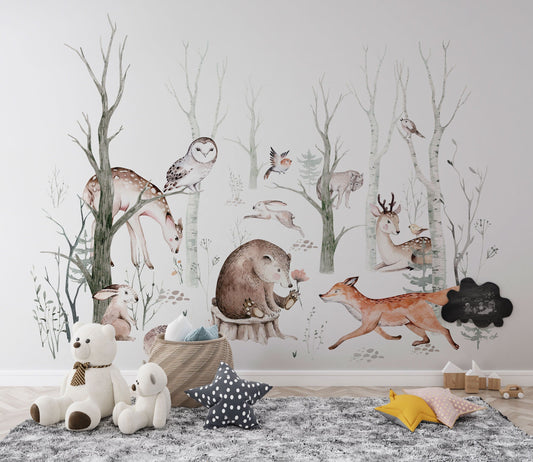 Woodland Forest Wall Decals for Kids | Animals and Tree Wall Decals | Nursery Woodland Stickers