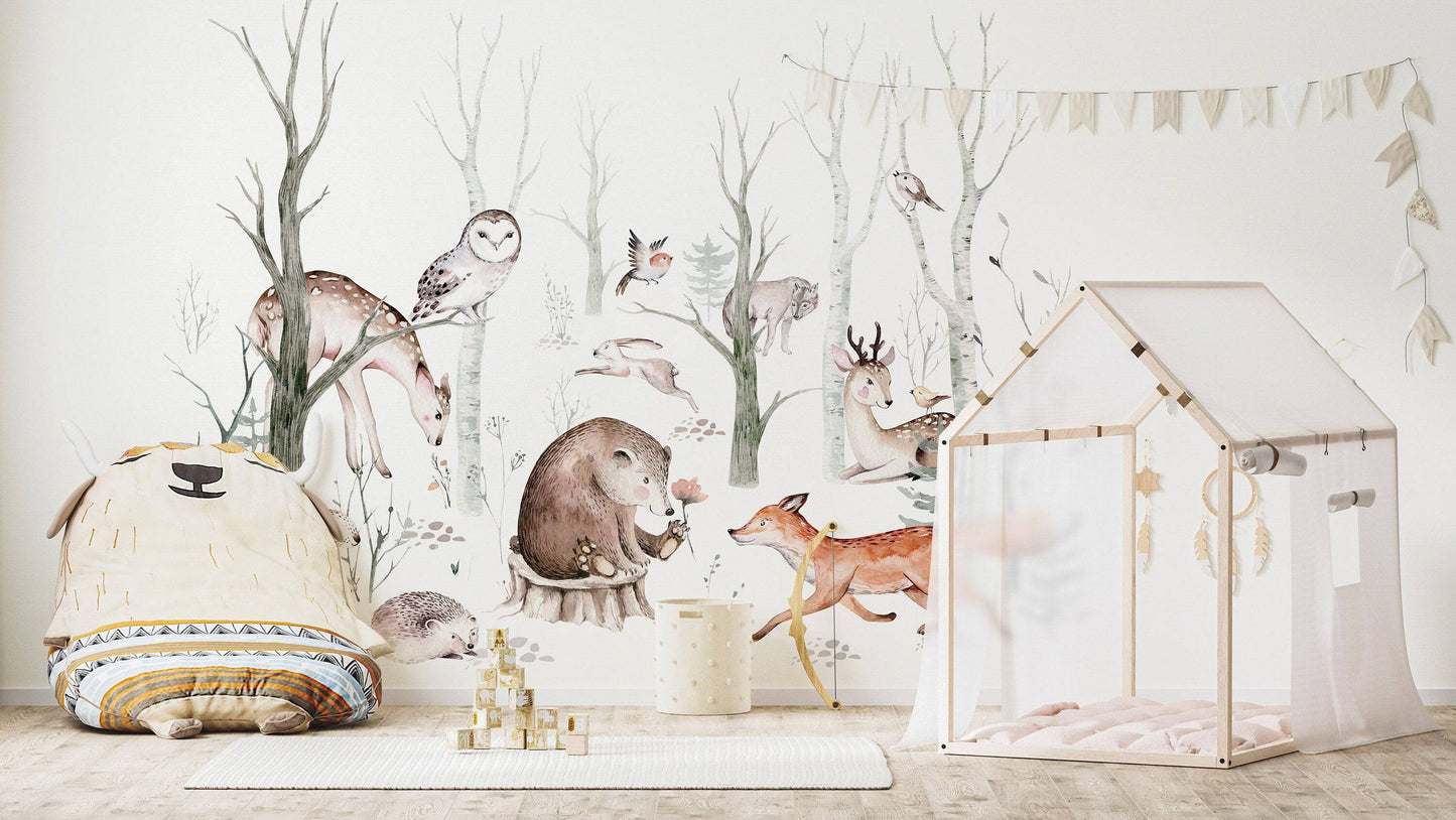 Woodland Forest Wall Decals for Kids | Animals and Tree Wall Decals | Nursery Woodland Stickers