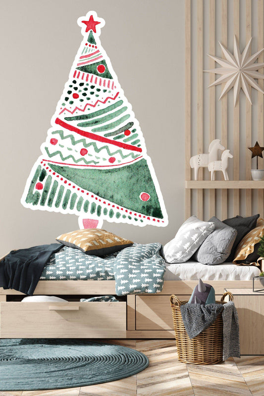 Christmas Tree Wall Decal Sticker | Holiday Decor for the Kitchen, Bedroom, Bathroom | Restaurant Cafe Christmas Tree Wall Sticker