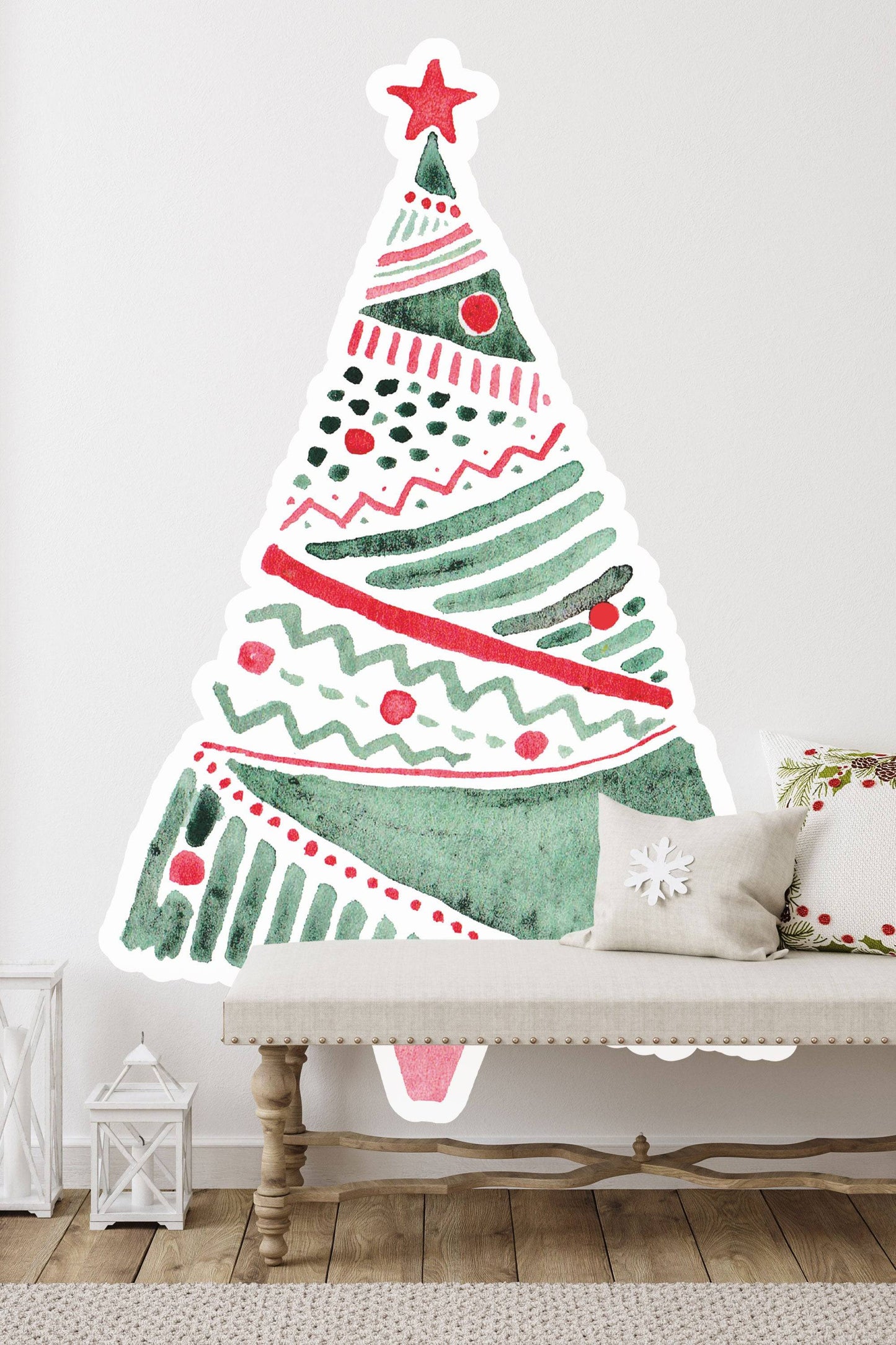 Christmas Tree Wall Decal Sticker | Holiday Decor for the Kitchen, Bedroom, Bathroom | Restaurant Cafe Christmas Tree Wall Sticker