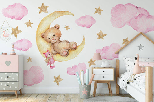 Bear on Moon Nursery Wall Decal | Bear Wall Decal | Baby Nursery Décor | Easily Repositionable