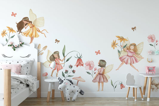 Watercolor enchanted fairy wall decals for nursery - watercolor fairy tale stickers - removable and reusable nursery decor for nursery and home wall decor.