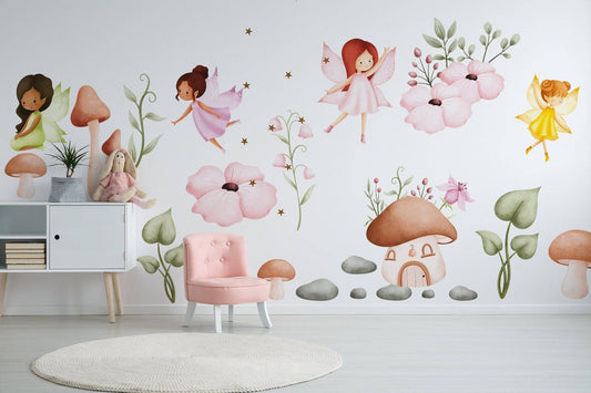 Watercolor fairy wall decal for girls room nursery decor | peel and stick fairies wall sticker for kids and nursery | cute flying fairy sticker for nursery and home wall decor.