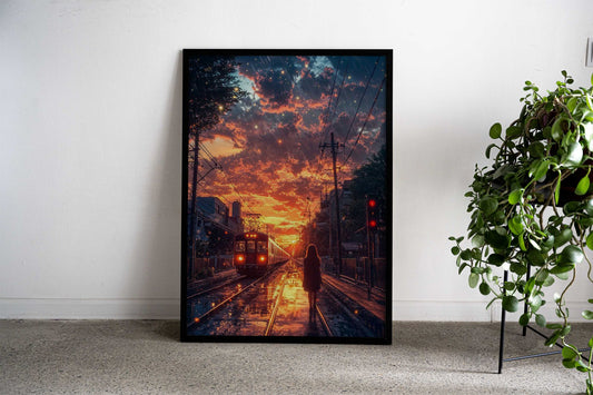 japanese train in sunset Asian Style Poster | Wall Art for Home & Office | High-Quality Print - High-Quality Visual Display