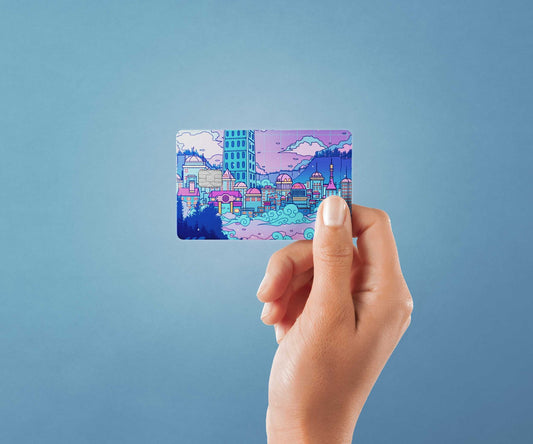 Watercolor lavender town design | credit card sticker | small chip | credit card skin for nursery and home wall decor.