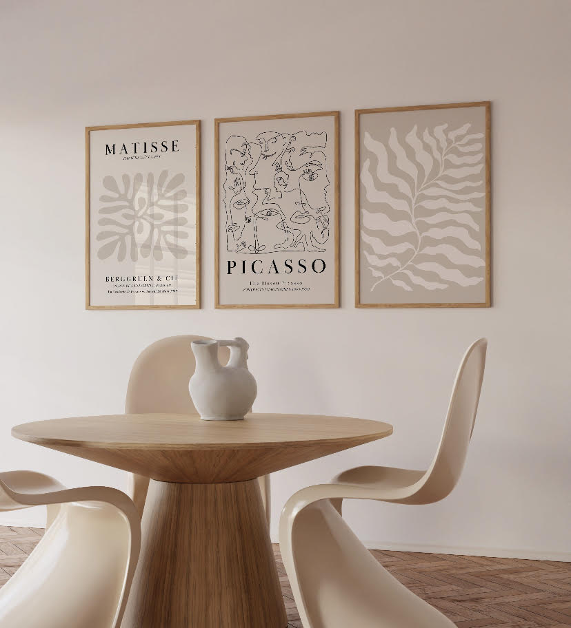 Set of 3 Neutral Gallery Prints Featuring Henri Matisse and Picasso
