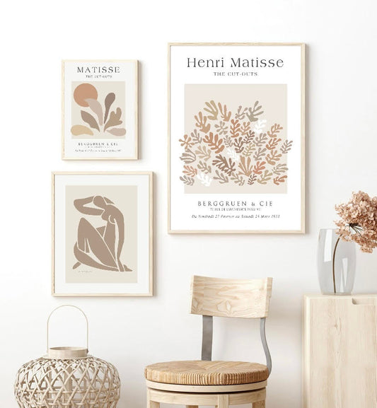 Collection of Three Beige Matisse Art Prints