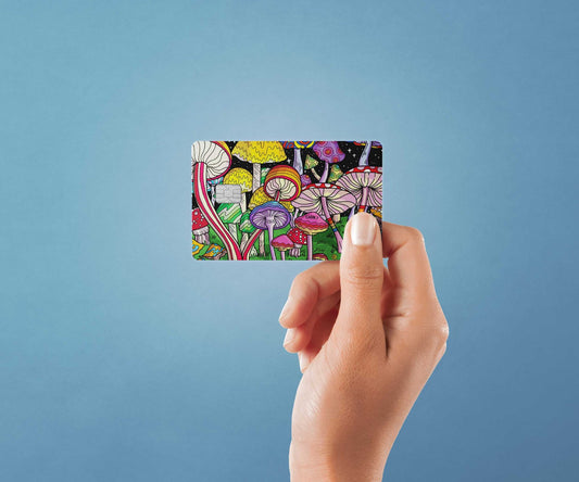 Watercolor mushroom forest design | credit card sticker | small chip | credit card skin for nursery and home wall decor.
