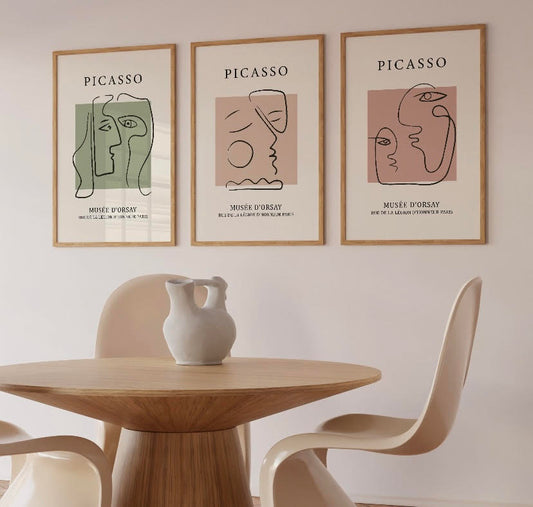 Pastel Print Set of Abstract Faces Inspired by Picasso