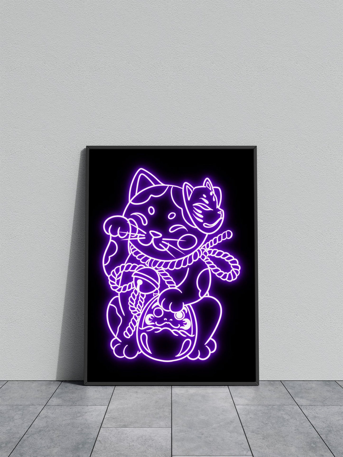 neon maneki neko cat Asian Style Poster | Wal l Art for Home & Office | High-Quality Print - High-Quality Visual Display