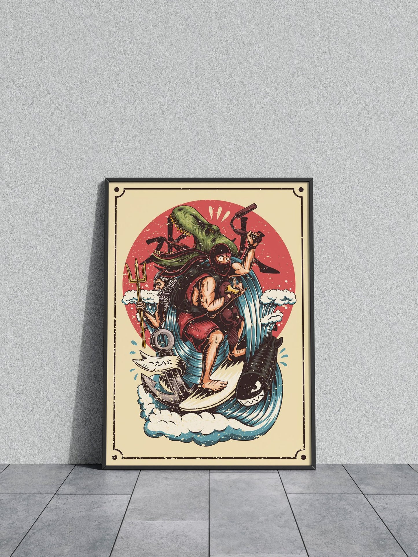 Ninja moonlight Asian Style Poster | Wall Art fo r Home & Office | High-Quality Print - High-Quality Premium Wall Art Decor Sticker