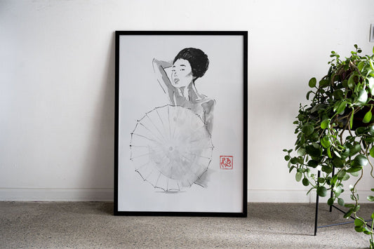 nude dehind umbrella Asian Style Poster | Wall Art for Home & Office | High-Quality Print