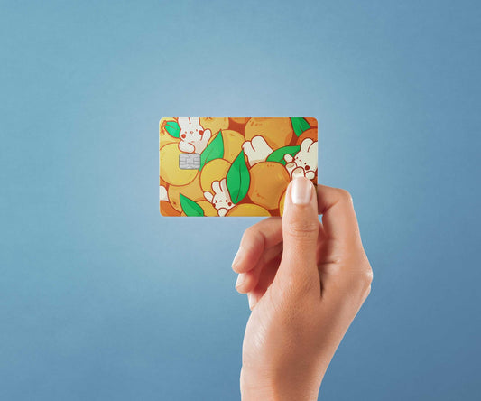 Watercolor orange bunnies design | credit card sticker | small chip | credit card skin for nursery and home wall decor.