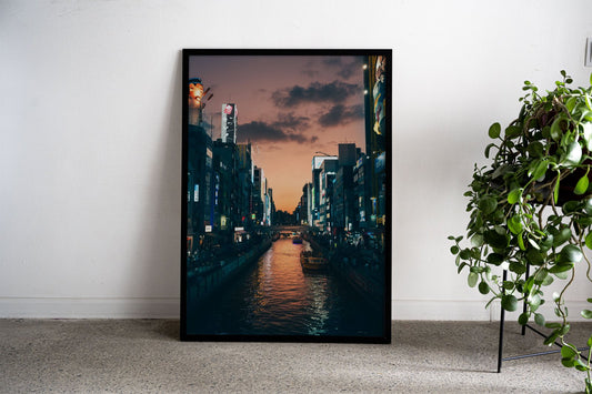 osaka Japanese City Canal at Dusk Asian Styl e Poster | Wall Art for Home & Office | High-Quality Print - High-Quality Premium Wall Art Decor Sticker
