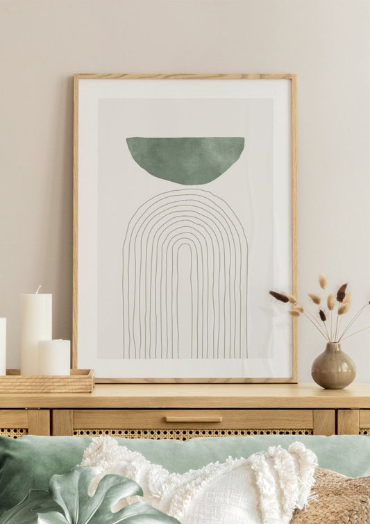 Watercolor green arch illustration no1 poster for nursery and home wall decor.