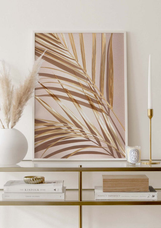 Watercolor golden palm no1 poster for nursery and home wall decor.