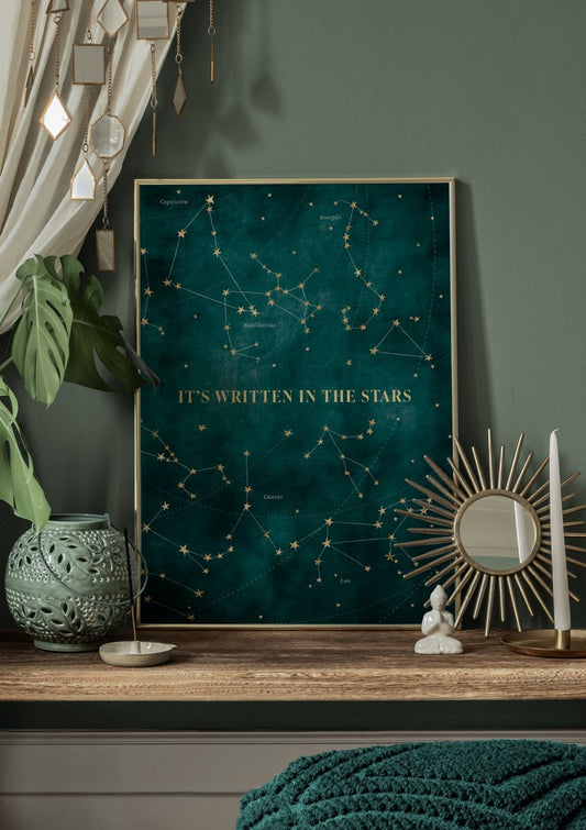 Watercolor written in the stars poster for nursery and home wall decor.