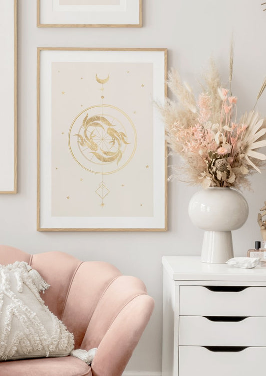 Watercolor pisces poster for nursery and home wall decor.