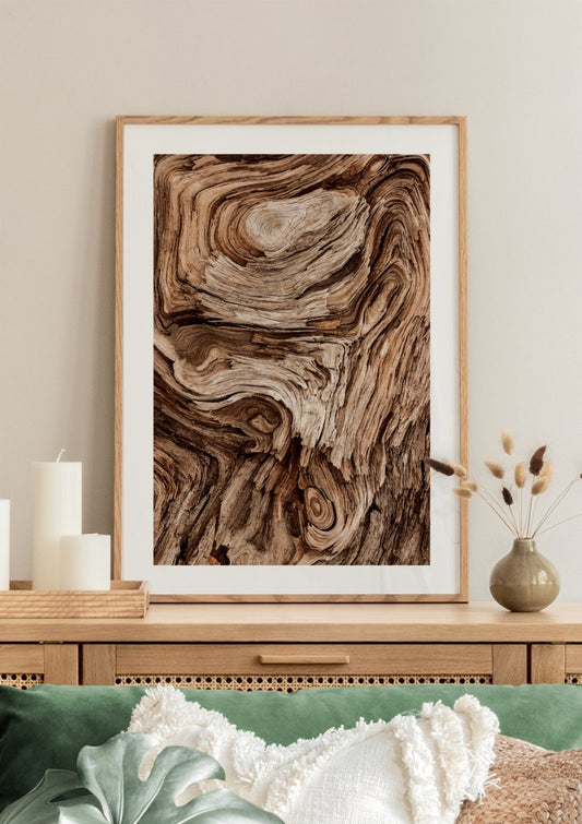 Watercolor whirly wood poster for nursery and home wall decor.