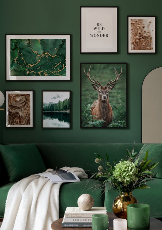 Watercolor woodland reflection poster for nursery and home wall decor.