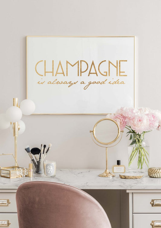 Watercolor champagne is always a good idea poster for nursery and home wall decor.