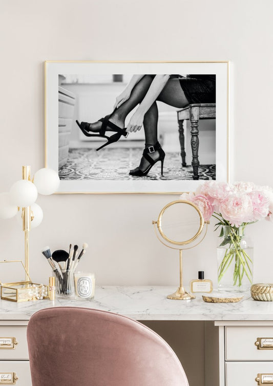 Watercolor high heels poster for nursery and home wall decor.