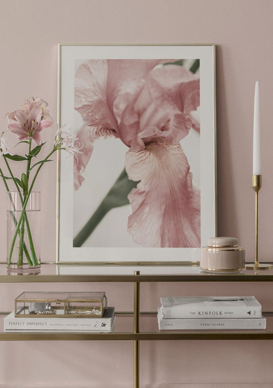 Watercolor pink flower detail poster for nursery and home wall decor.