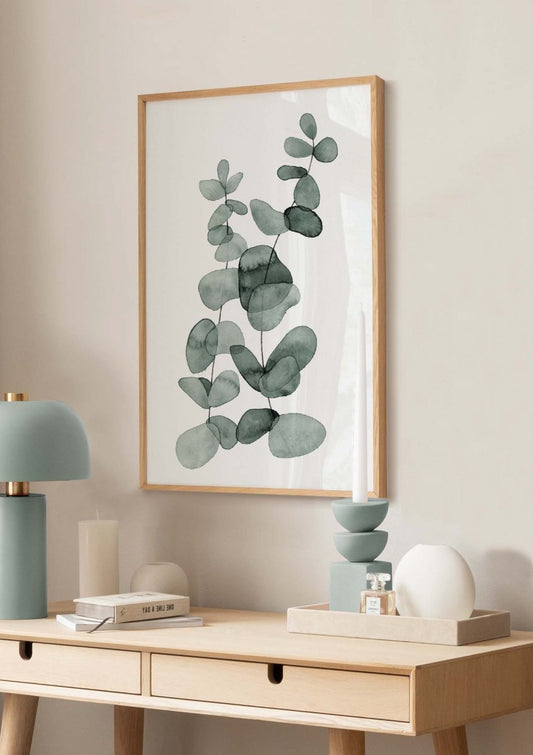 Watercolor eucalyptus no2 poster for nursery and home wall decor.