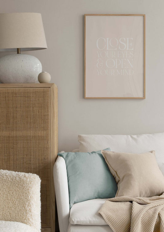Watercolor open your mind poster for nursery and home wall decor.