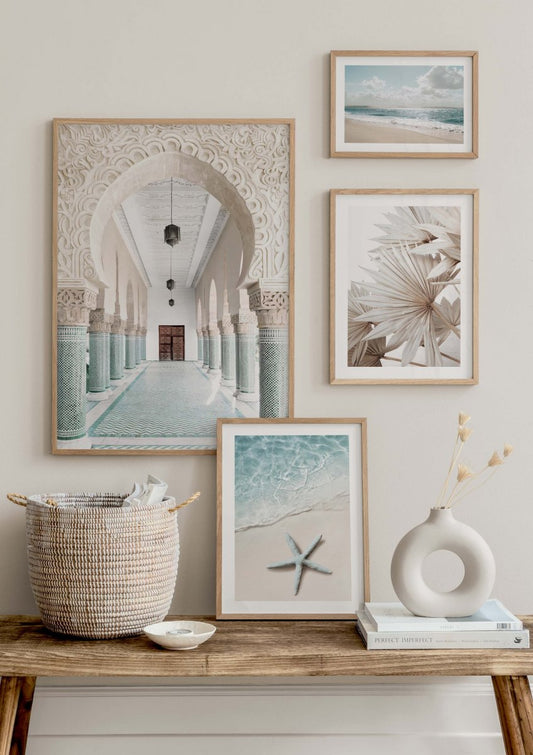 Watercolor beige palm no1 poster for nursery and home wall decor.