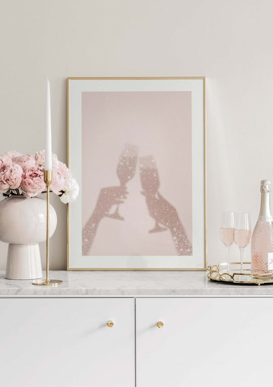 Watercolor champagne cheer for nursery and home wall decor.